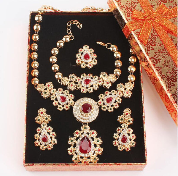 Fine Jewelry Sets for Women Wedding Accessories African Beads Party Gift Gold Color Crystal Necklace Earrings Sets