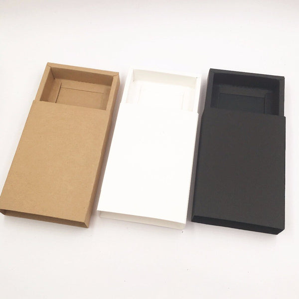 20pcs/Lot White/Black/Kraft Gift Box Retail Black Kraft Paper Drawer Box, Blank Gift Cardboard Boxes Carton Box (Custom Logo)