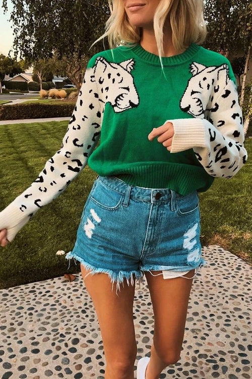 Arm leopard pattern sweater