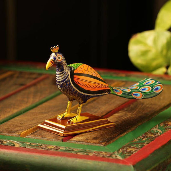 'The Curious Peacock' Intricate Hand-Painted Showpiece In Gullar Wood