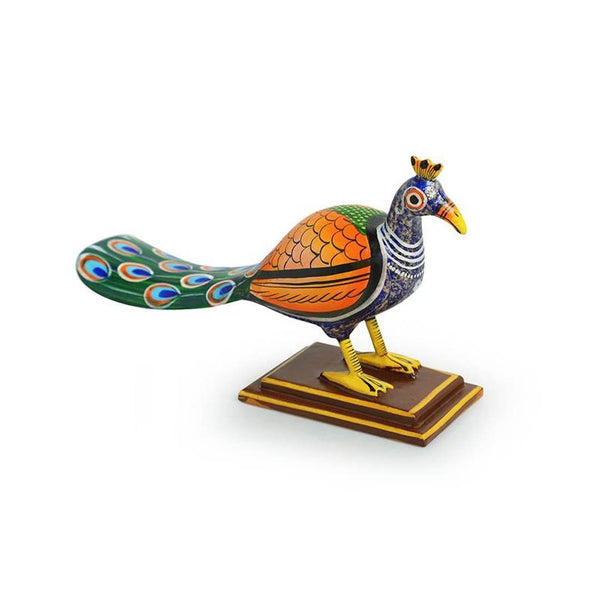'The Curious Peacock' Intricate Hand-Painted Showpiece In Gullar Wood