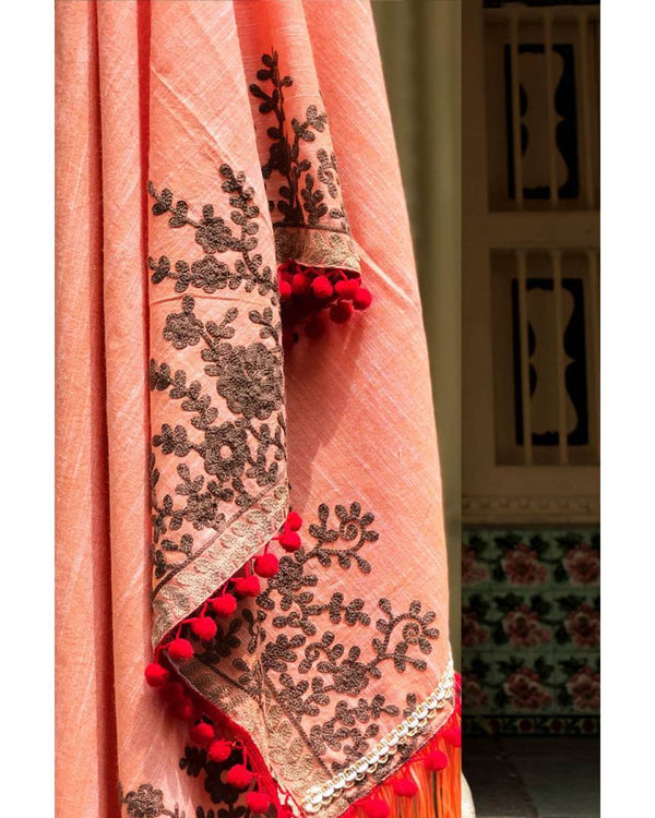 Women's Pure Khadi Peach Color Embroidered Dupatta