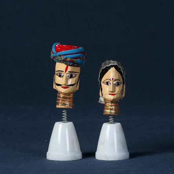 Rajasthani Couple Bobble Head Handmade Puppet / Kathputli