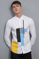Men's White Cotton Long Sleeves Printed Regular Fit Casual Shirts