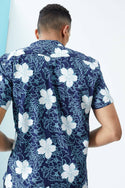 Men's Blue Rayon Short Sleeves Printed Slim Fit Casual Shirts