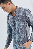 Men's Blue Cotton Long Sleeves Printed Regular Fit Casual Shirts