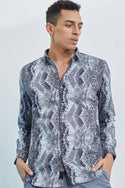Men's Blue Cotton Long Sleeves Printed Regular Fit Casual Shirts