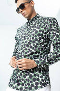 Men's Green Cotton Long Sleeves Printed Regular Fit Casual Shirts
