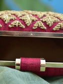Maroon Gold Hand Embroidered Silk Clutch