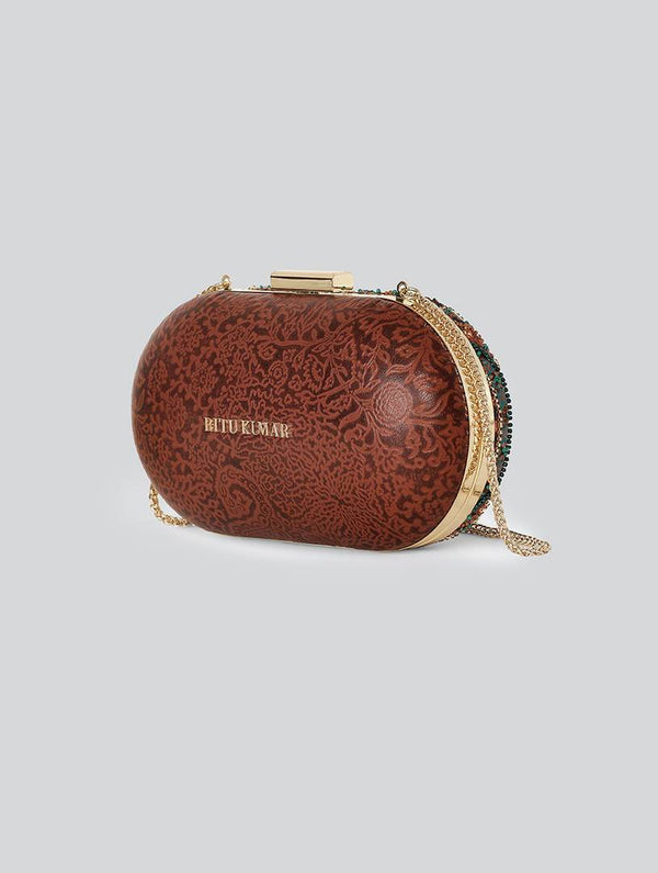Multicolored Handcrafted Silk Leather Clutch