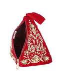 Red Hand Embroidered Velvet Clutch