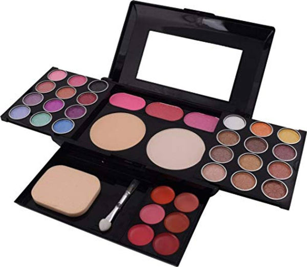 Makeup Kit for Girls, 24, Eye Shadow, 6, Lip Color, 3, Blusher, 2, Powder Cake, 3, Sponge, Puff, Brushes,  With 1 Kajal Pencil- Free