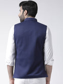 Men's Blue Viscose
 Woven Design Nehru Jackets