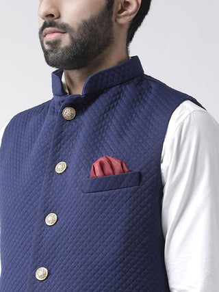 Men's Blue Viscose
 Woven Design Nehru Jackets