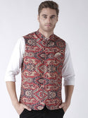 Men's Maroon 
Cotton Blend
 Printed Nehru Jackets