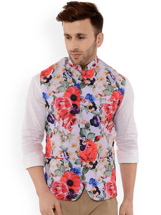 Men's Multicoloured Viscose
 Printed Nehru Jackets