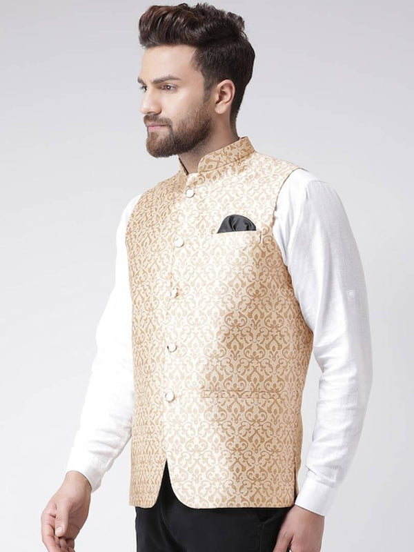 Men's Golden 
Linen
 Solid
 Nehru Jackets