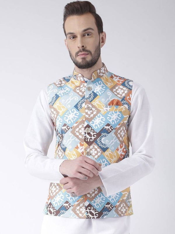 Men's Multicoloured 
Cotton Blend
 Woven Design Nehru Jackets
