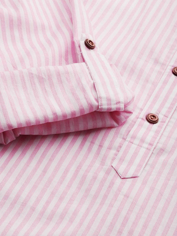 Men Pink & White Striped Straight Kurta