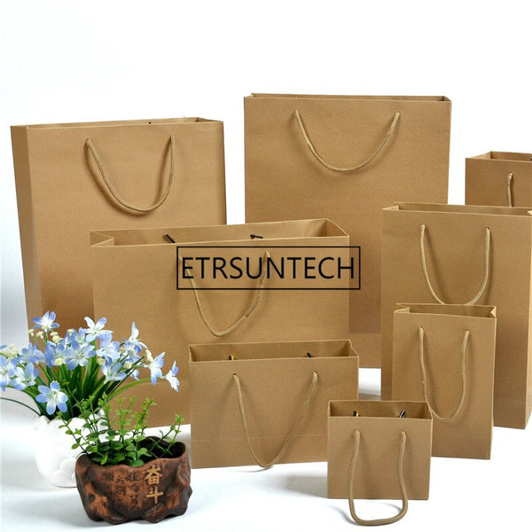 200Pcs/Lot Black/Brwon/White Kraft Paper Bag With Handle Wedding Party Favor Paper Gift Bags