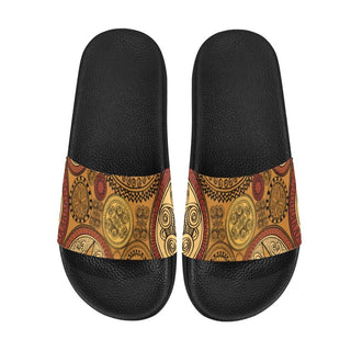 Men's Brown Slides, Paisley Print Slip-On Sandals