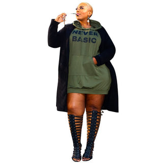 Buy army-green Plus Size Dresses for Women  2021 Letter Print Hoodie Casual Loose Mini Dress Sweat Suits Spring Clothes Wholesale Dropshipping