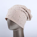 Geebro Brand Women's Beanie Hat Casual Polyester Shine Pearls&Rhinestones Beanies for Women Skull Beanie Hats Bonnet for Female