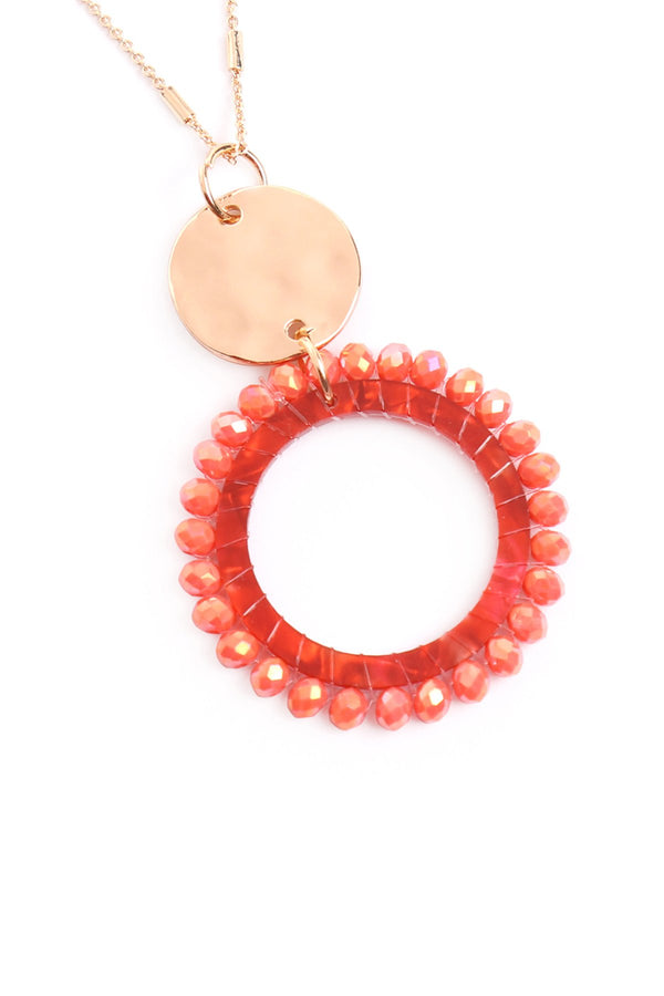 Glass Beaded Hoop Pendant Necklace