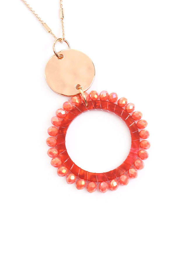 Myn1327 - Glass Beaded Hoop Pendant Necklace