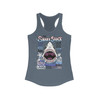 Buy solid-indigo The Shark Shack For a Tasty Bite Racerback Tank