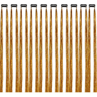 Buy gold 10Pack Sparkle Tinsel Clip on in Hair Extensions