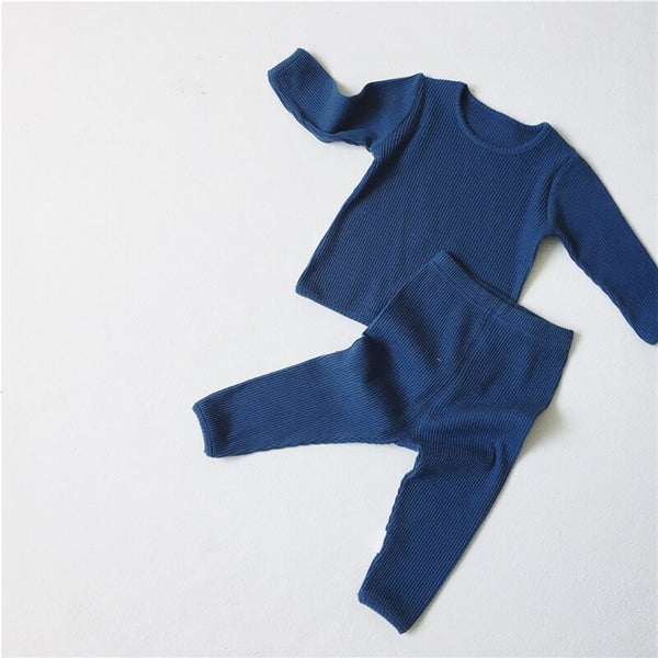 Toddler 2019 Hot Sale Children Clothes for Boys Girls Ribbed Set With Full Sleeve Kids Soft Autumn Winter Cloth Baby Pants 2 Pcs