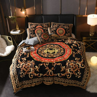 Buy black Luxury Velvet Digital Print Palace Bedding Set Warm Flannel Duvet