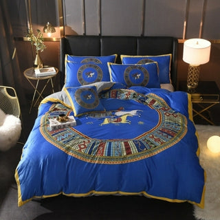 Buy blue Luxury Velvet Digital Print Palace Bedding Set Warm Flannel Duvet