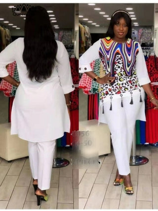 Buy gray 2021 Dashiki African 2 Colors New Fashion Suit (Dress and Trousers)