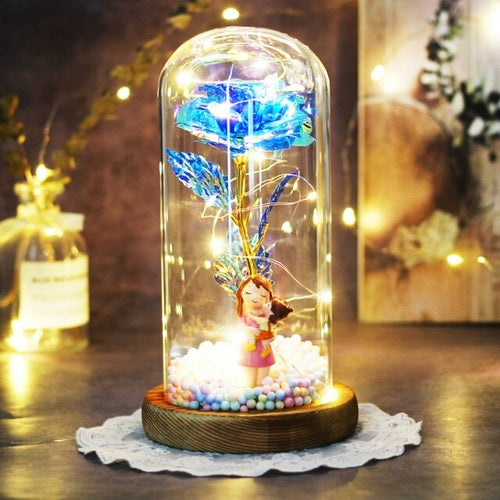 2021 Enchanted LED Galaxy Rose Eternal Gold Foil Flower In Glass Dome