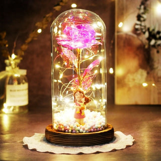 Buy mom-118 2021 Enchanted LED Galaxy Rose Eternal Gold Foil Flower In Glass Dome