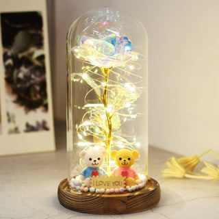 Buy s-bear170-white 2021 Enchanted LED Galaxy Rose Eternal Gold Foil Flower In Glass Dome