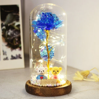 Buy s-bear169-blue 2021 Enchanted LED Galaxy Rose Eternal Gold Foil Flower In Glass Dome