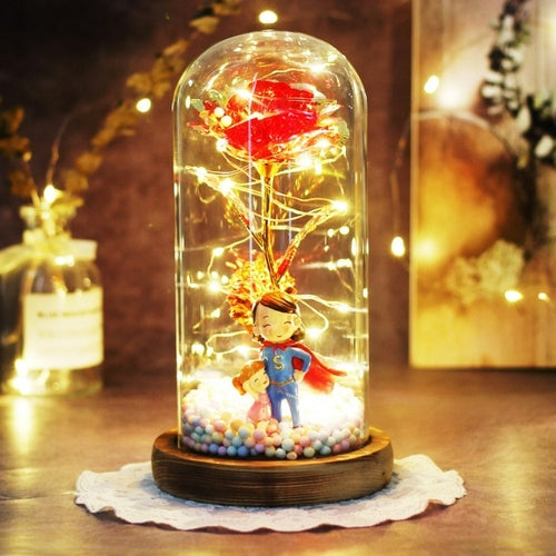 2021 Enchanted LED Galaxy Rose Eternal Gold Foil Flower In Glass Dome