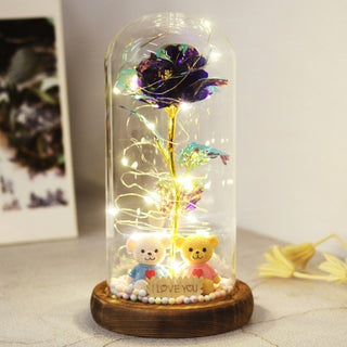 Buy s-bear171-purple 2021 Enchanted LED Galaxy Rose Eternal Gold Foil Flower In Glass Dome