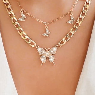 2021 New Fashion Butterfly Necklace for Women Golden Jewelry Heart Gem