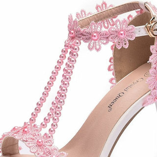 Buy pink Ladies Beading Lace Flowers Shoes