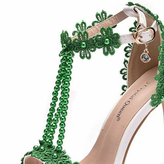Buy green Ladies Beading Lace Flowers Shoes