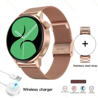 Buy rose-gold-mesh 2022 NFC Smart Watch Men Sport GPS Track Watches Women Wireless