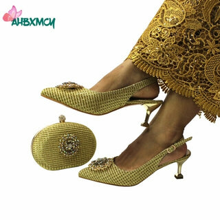Buy gold 2022 Women Shoes and Bag Set