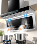 220V Home Range Hood Stainless Steel High Suction Automatic Washing