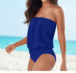 Buy blue Solid color multi-code tube top strapless shoulders sexy one-piece