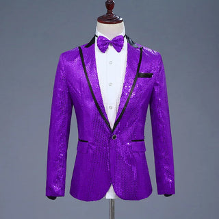 Buy purple Pink Sequin One Button Dress Blazers(Bowtie Included)