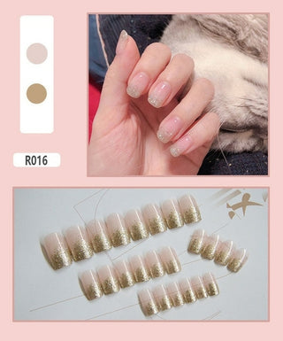 Buy rosy-brown 24pcs Long Ballerina  Leopard Fake Nails Yellow Butterfly Pattern